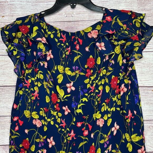 Lands’ End Deep Sea Garden Floral Chiffon Ruffle Sleeve Bubble Hem Blouse Medium - Picture 9 of 9